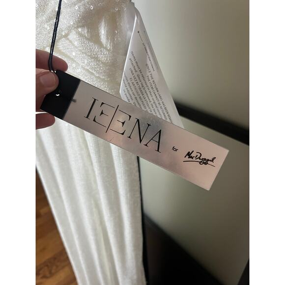 NWT Ieena for Mac Duggal  White V-Neck Sequin Wrap Waist Gown - Picture 5 of 10